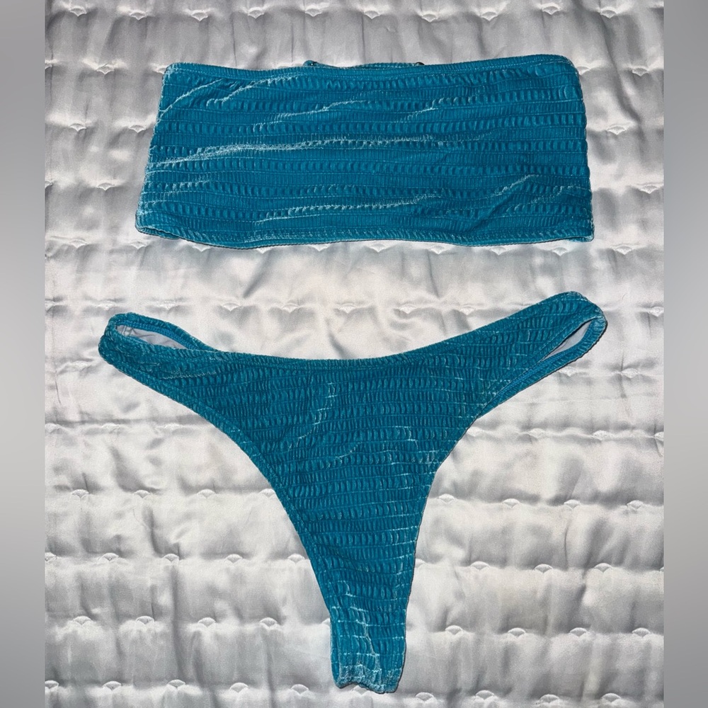 Light Blue Velvet Bikini Set
